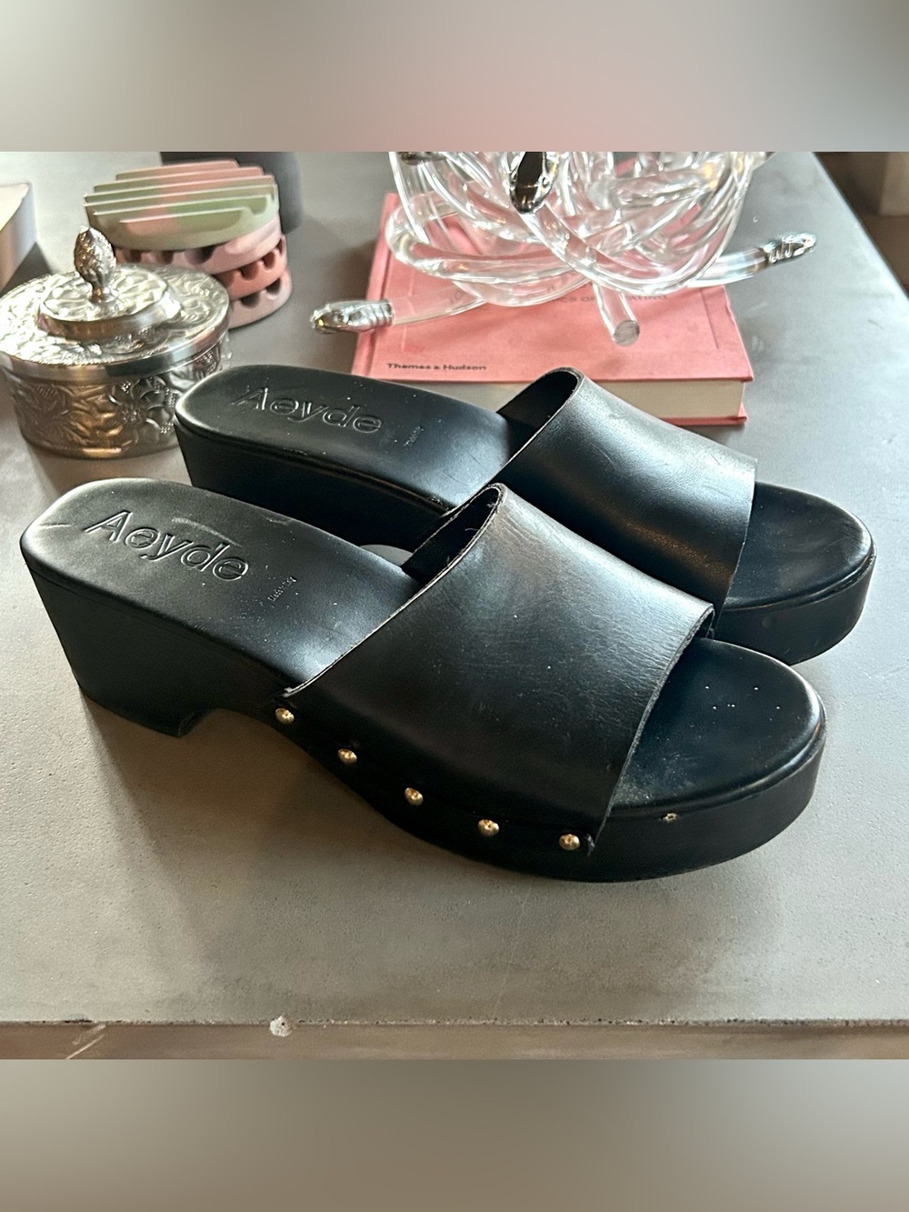 Aeyde Black Bobbie Clogs, sz US 10 / EU 40